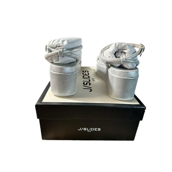 NEW J/SLIDES Quilt Platform Wedge Sandal in Silver Metallic Leather Womens 9 - Picture 8 of 12